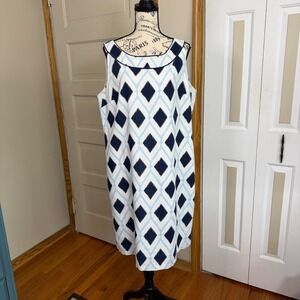 Talbots Womens 16 Sleeveless Ikat Diamond Linen Cotton Shift Dress Preppy Summer